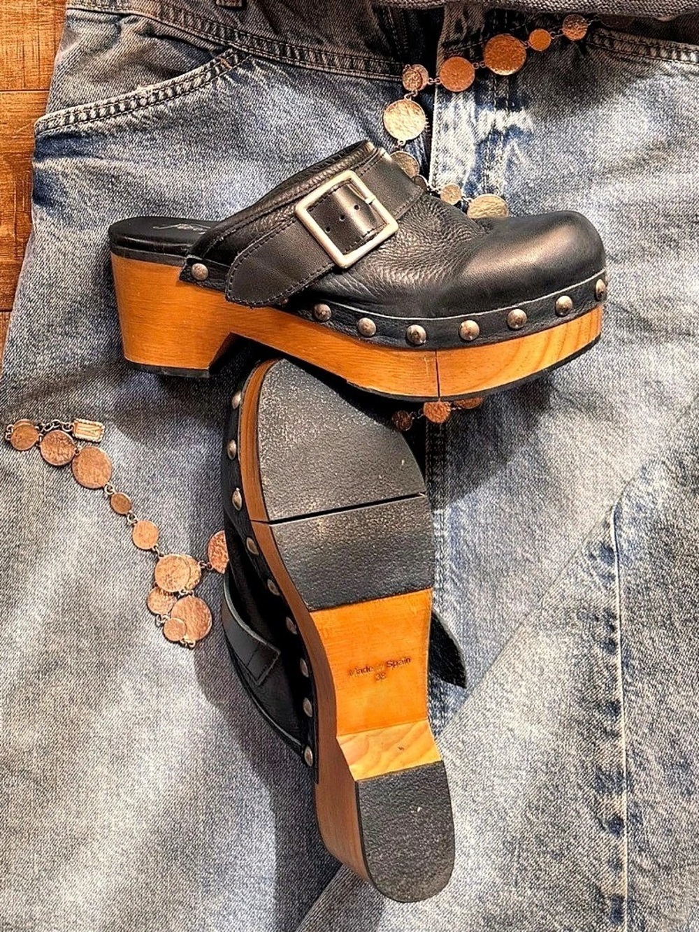 Free People Cedar Clog Black & Brown Studded Platform Clogs